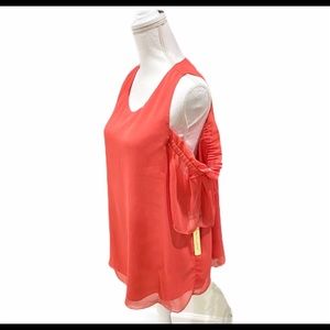 Gibson Latimer Cold Shoulder Keyhole Back Blouse Coral Orange NWT Size Large